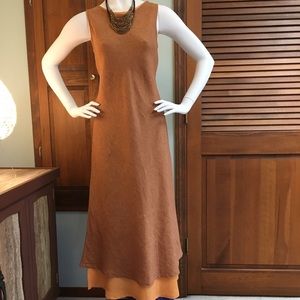 Eileen Fisher Orange Irish Linen Layered Maxi Dress Small